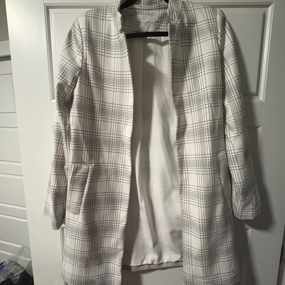 Carolina Belle Black and White Checkered Trench Coat